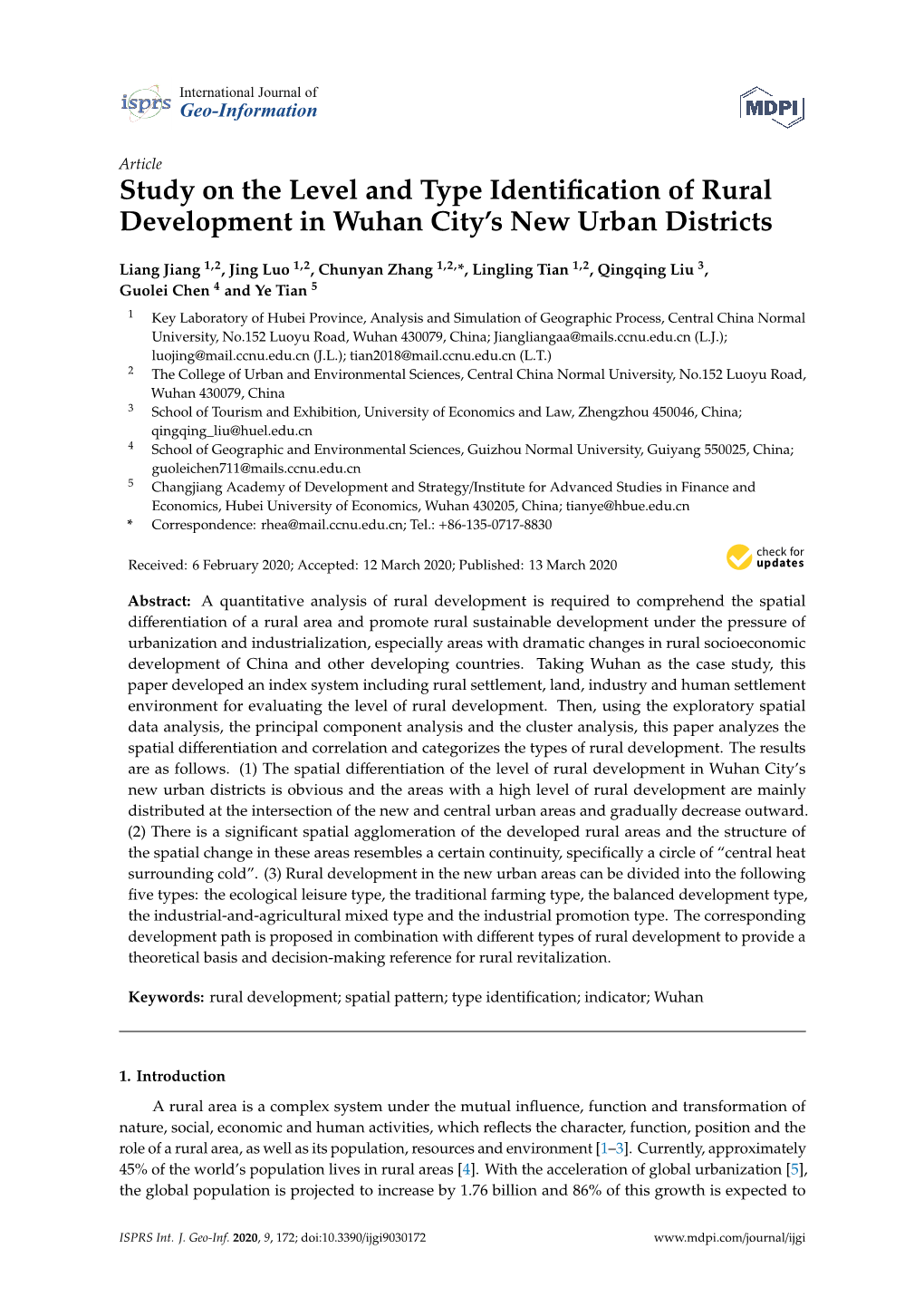 Study on the Level and Type Identification of Rural Development