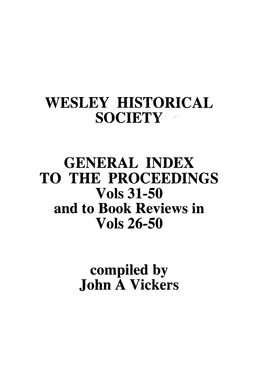 Wesley Historical Society' ; General Index to The