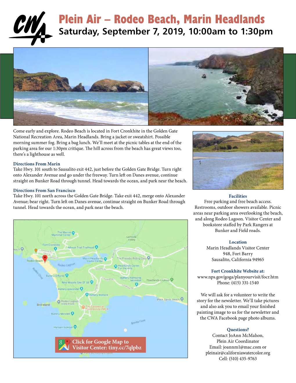 Plein Air – Rodeo Beach, Marin Headlands Saturday, September 7, 2019, 10:00Am to 1:30Pm