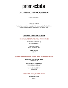 2012 Promaxbda Local Awards Finalist List