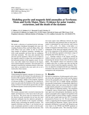 Modeling Gravity and Magnetic Field Anomalies at Tyrrhenus Mons And