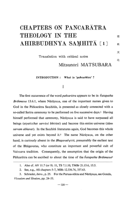 Chapters on Pancaratra Theology in the Ahirbtjdhnya Saehita 1