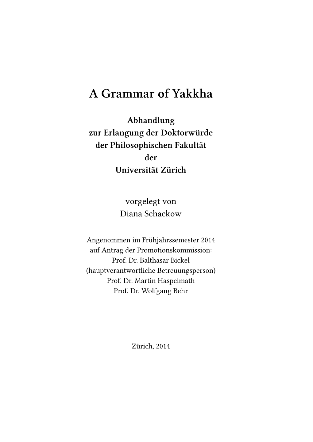 A Grammar of Yakkha