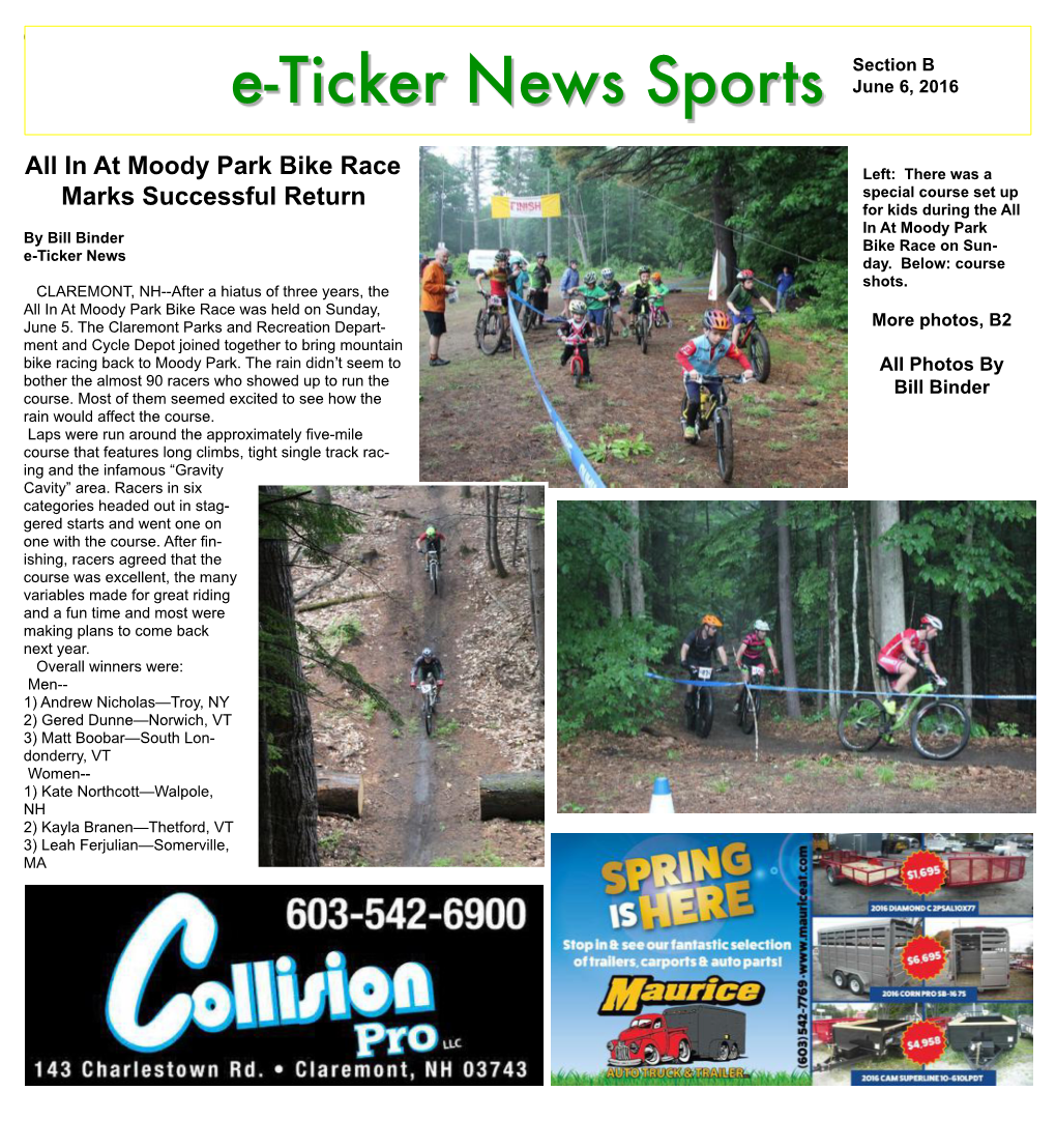 Section B B1 Section B E-Ticker News Sports June 6, 2016