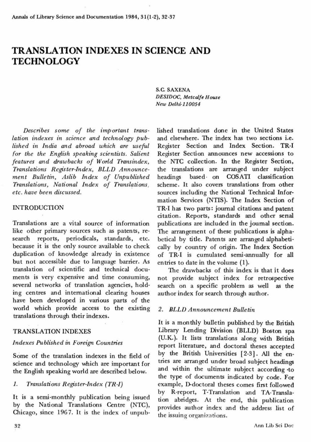 Translation Indexes in Science and Technology