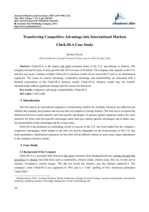 Transferring Competitive Advantage Into International Markets Chick-Fil-A Case Study