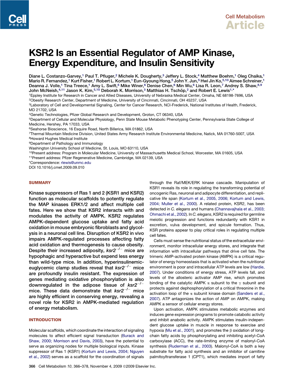 KSR2 Is an Essential Regulator of AMP Kinase, Energy Expenditure, and Insulin Sensitivity