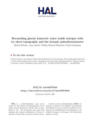 Reconciling Glacial Antarctic Water Stable
