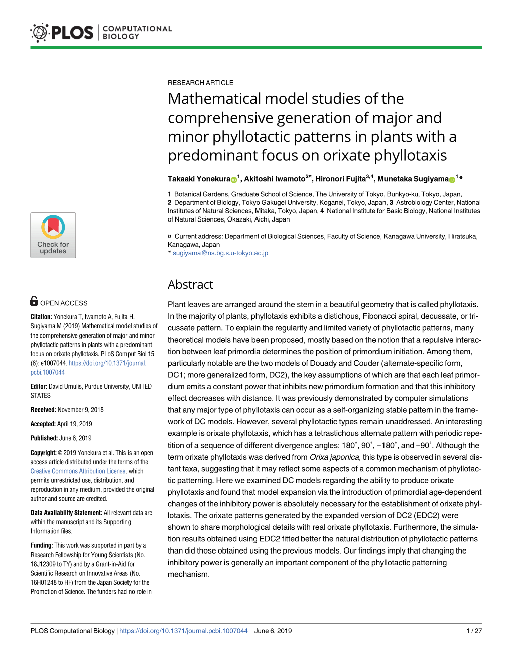 Mathematical Model Studies of the Comprehensive Generation of Major and Minor Phyllotactic Patterns in Plants with a Predominant Focus on Orixate Phyllotaxis