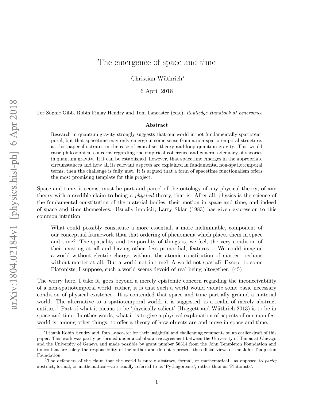 The Emergence of Space and Time