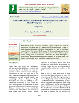 Fruit Based Carbonated Soft Drinks for Nutritional Security and Value Chain Development – a Review