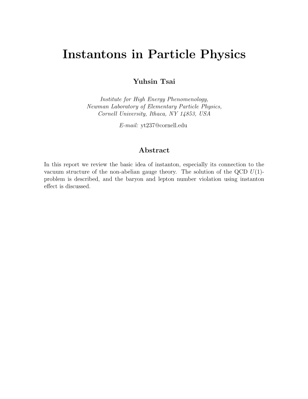 Instantons in Particle Physics