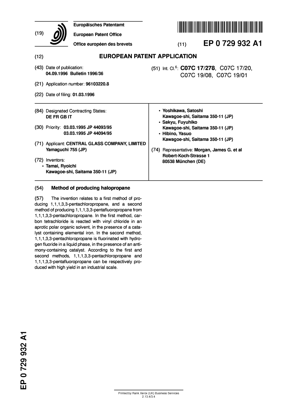 Method of Producing Halopropane