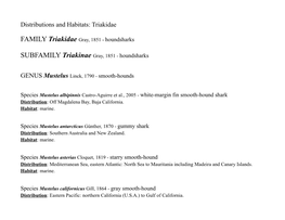 Distributions and Habitats: Triakidae