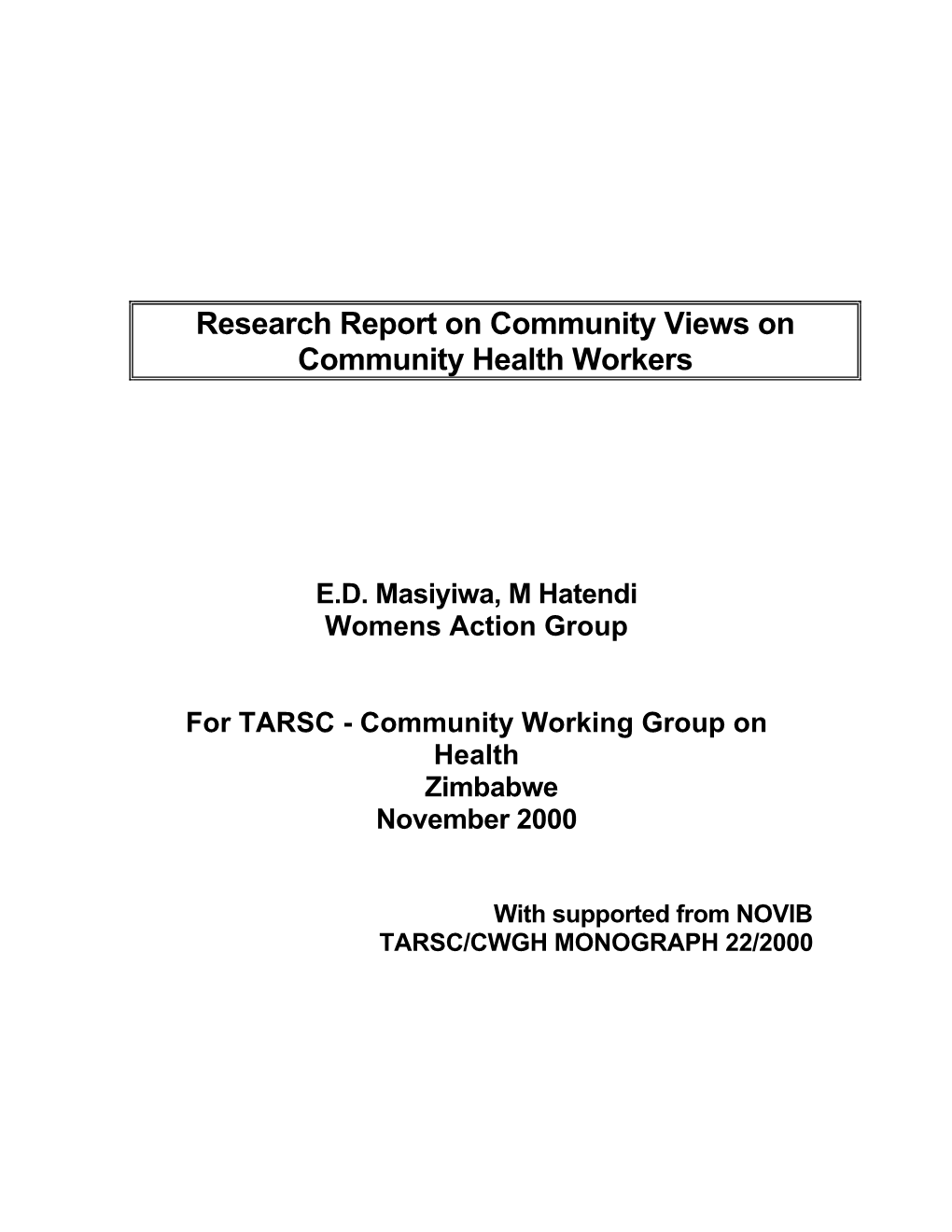 Research Report on Community Views on Community Health Workers