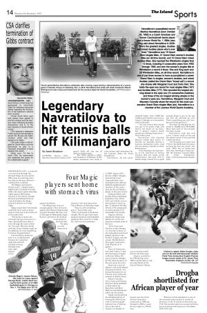 Legendary Navratilova to Hit Tennis Balls Off Kilimanjaro