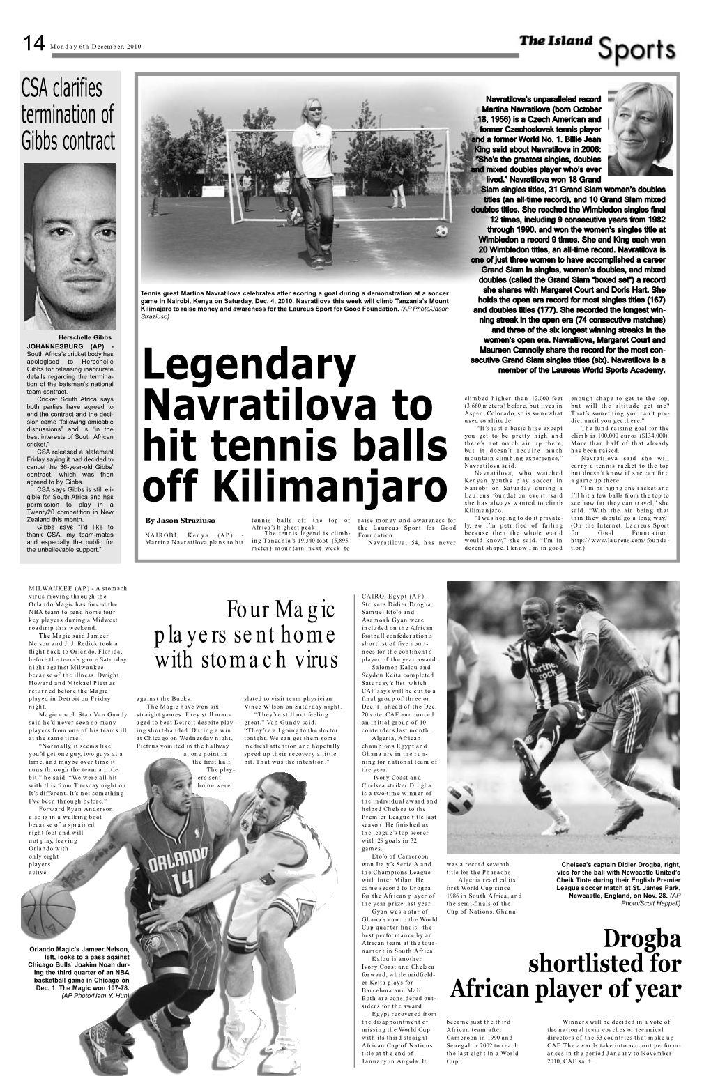 Legendary Navratilova to Hit Tennis Balls Off Kilimanjaro