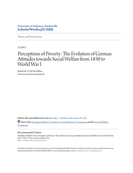 Perceptions of Poverty: the Evolution of German Attitudes Towards Social Welfare from 1830 to World War I