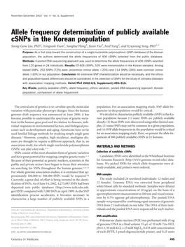 Allele Frequency Determination of Publicly Available Csnps in The