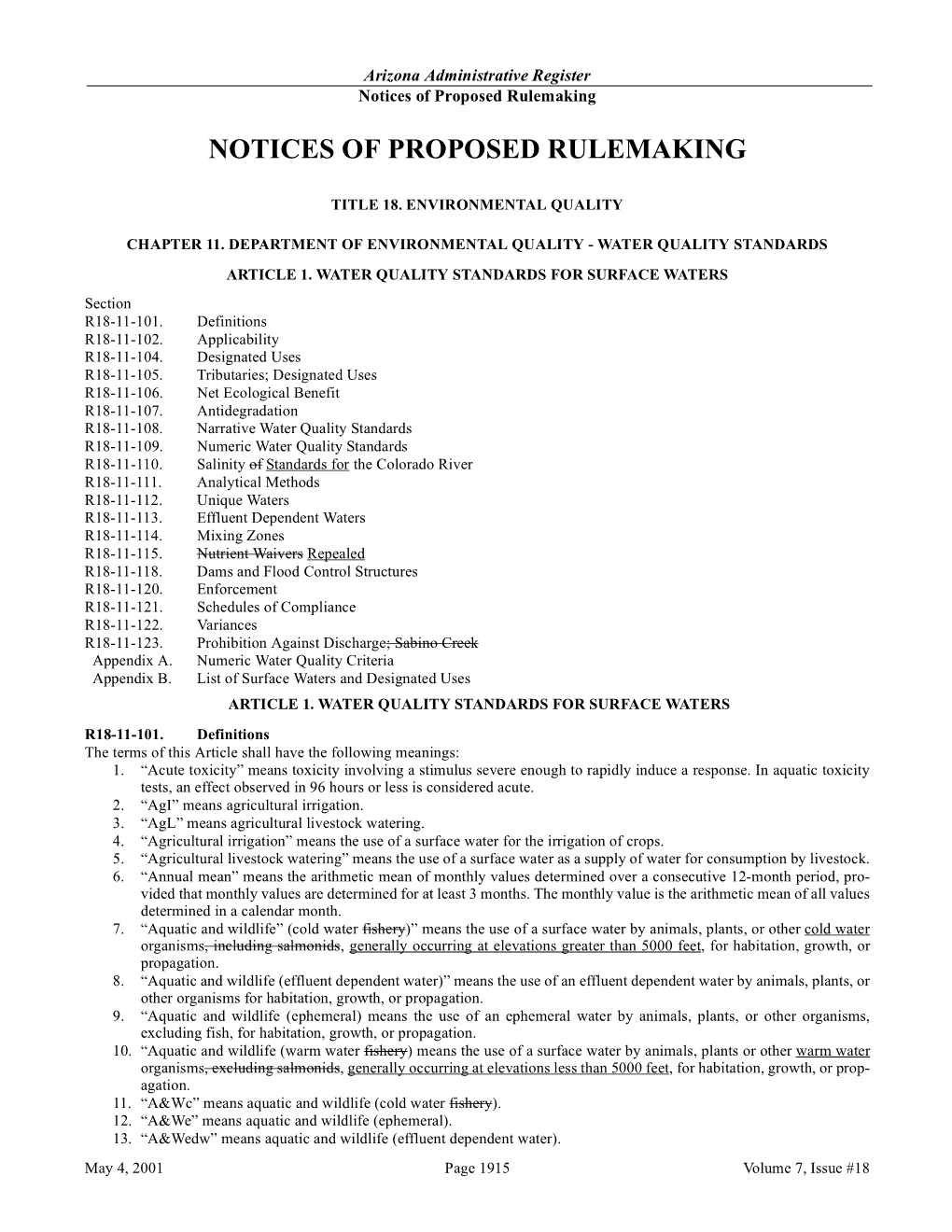 Water Quality Standards Article 1