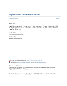 The Rise of One-Party Rule in the Senate Charles Tiefer University of Baltimore School of Law