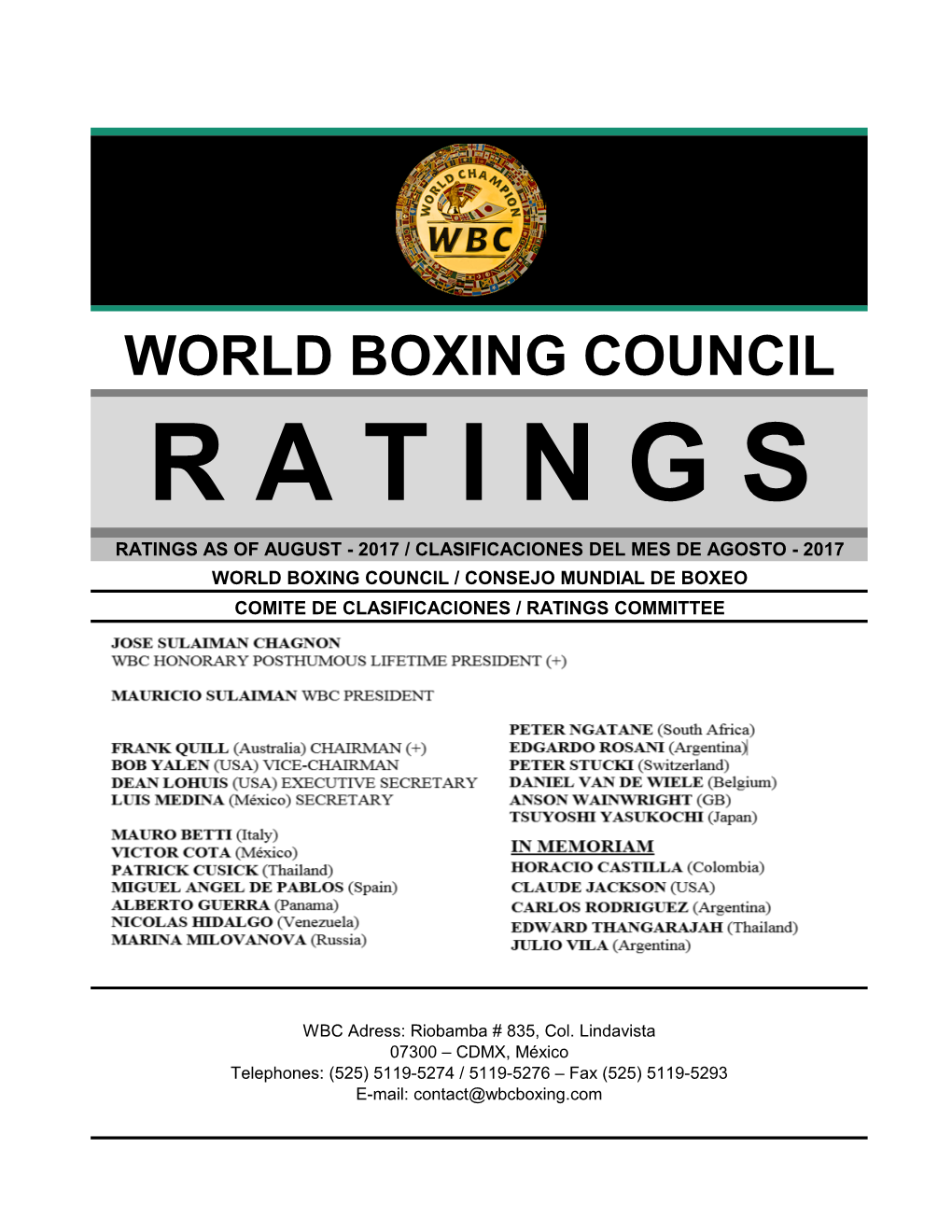 World Boxing Council Ratings