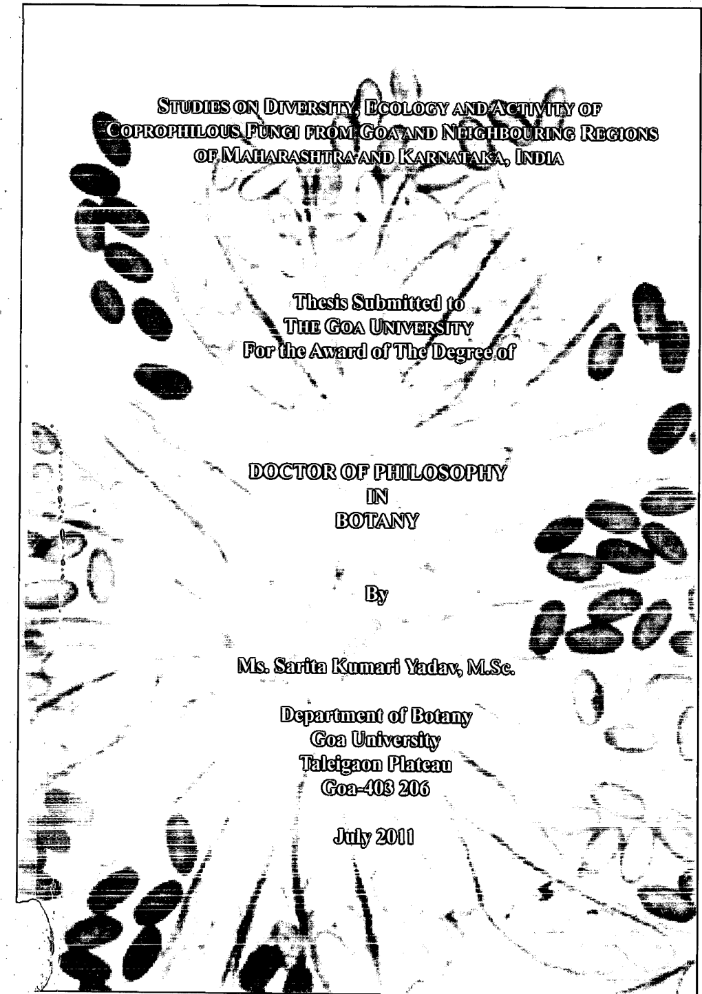 Thesis Submitted the Degree Sarita Kumari Yadav, Departmen Otany