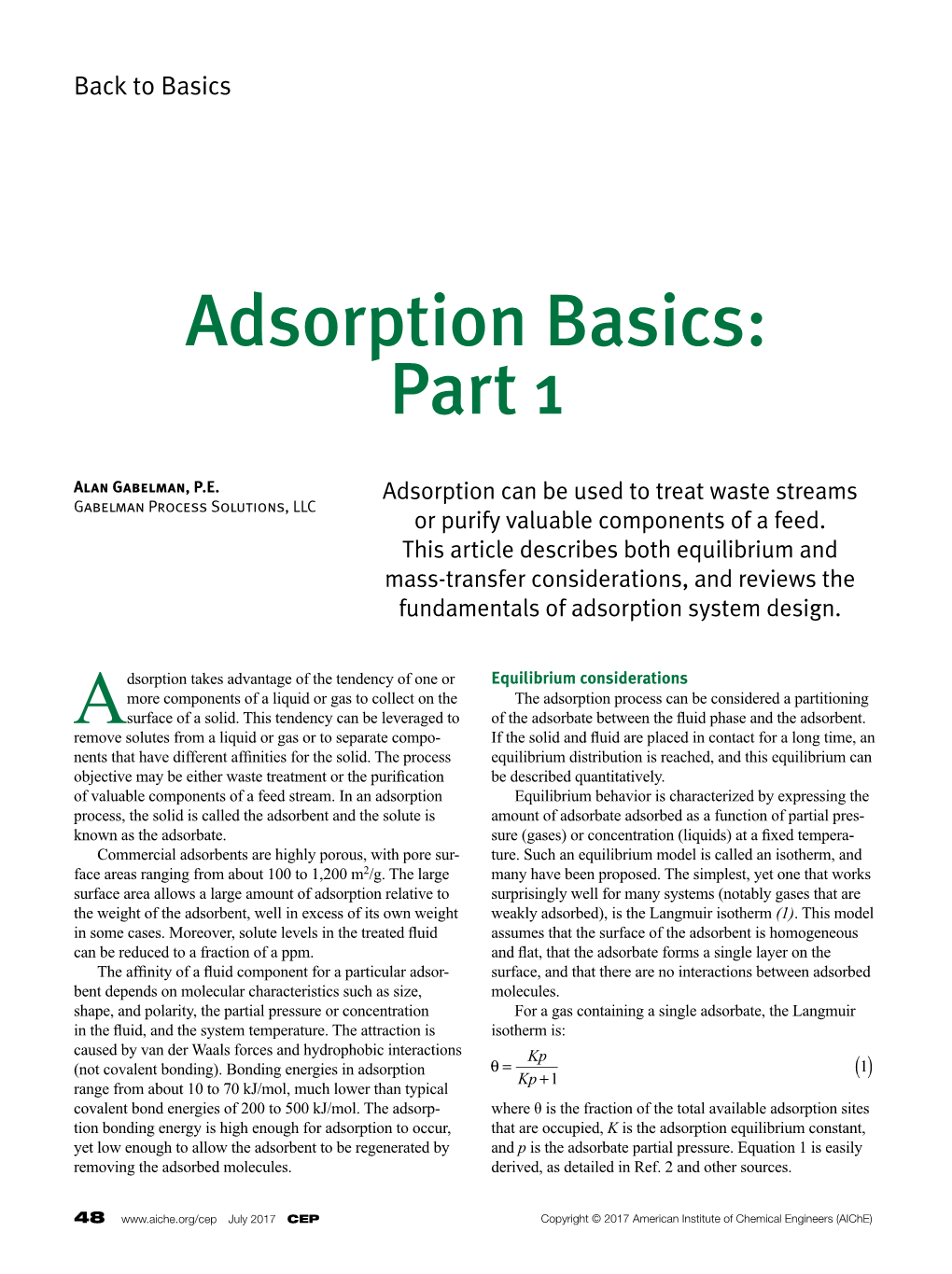 Adsorption Basics: Part 1