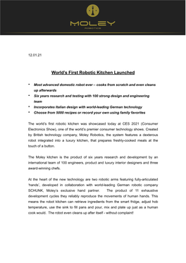 Moley Robotics Press Release