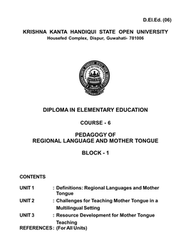 Diploma in Elementary Education Pedagogy Of