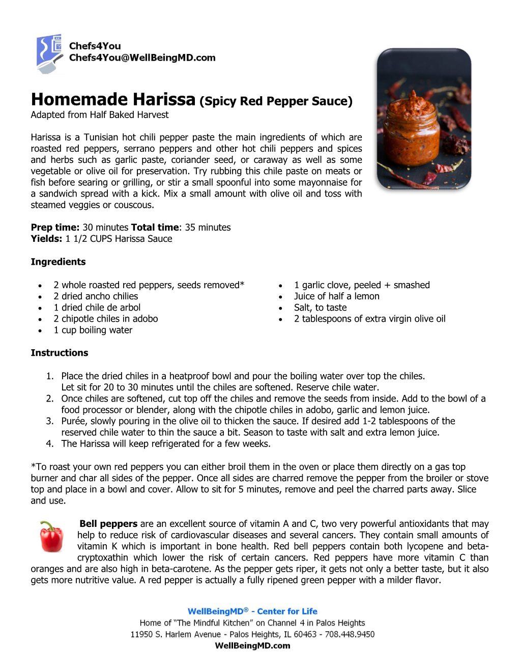 Homemade Harissa (Spicy Red Pepper Sauce) Adapted from Half Baked Harvest