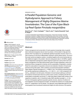 A Parallel Population Genomic and Hydrodynamic