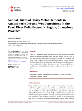 Annual Fluxes of Heavy Metal Elements in Atmospheric Dry and Wet Depositions in the Pearl River Delta Economic Region, Guangdong Province