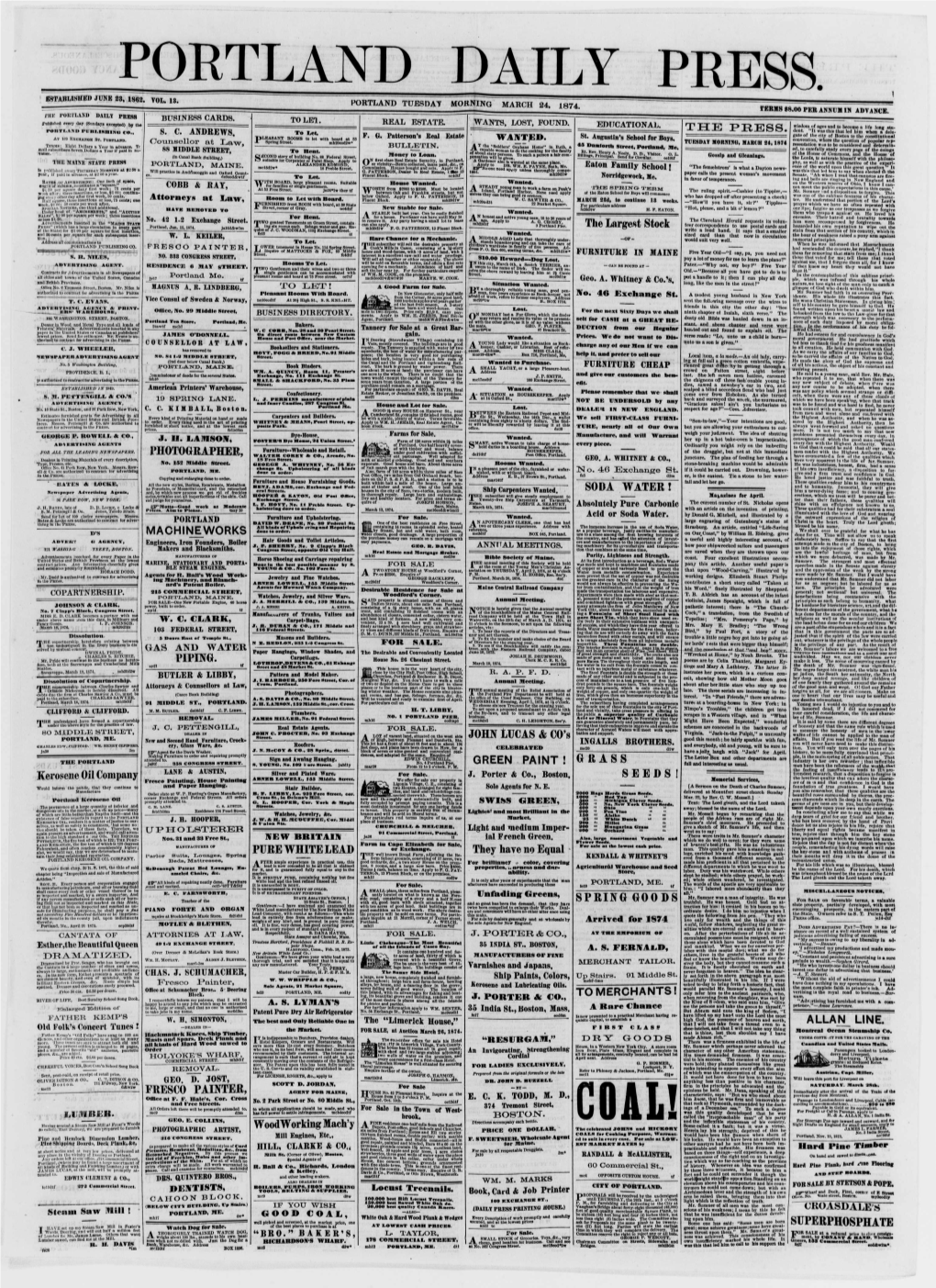 Portland Daily Press Established June 23, 1862