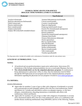 Biologic Immunomodulators Pa Summary