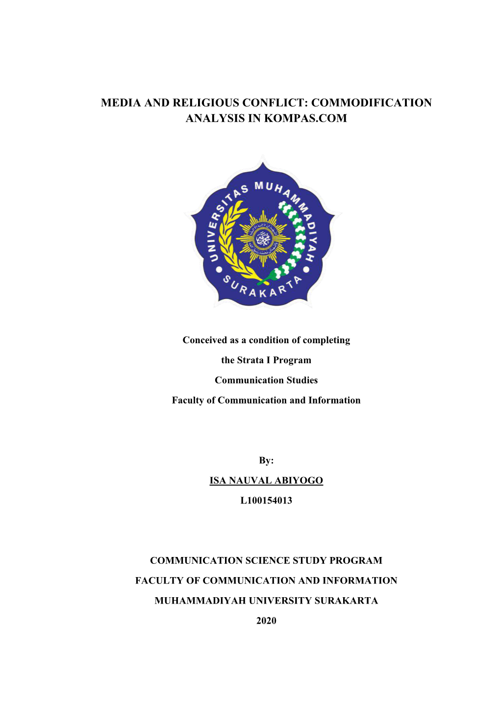 Media and Religious Conflict: Commodification Analysis in Kompas.Com