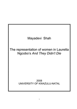 Mayadevi Shah the Representation of Women in Lauretta Ngcobo's And