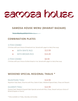 Samosa House Menu (Bharat Bazaar)