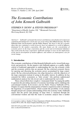 The Economic Contributions of John Kenneth Galbraith
