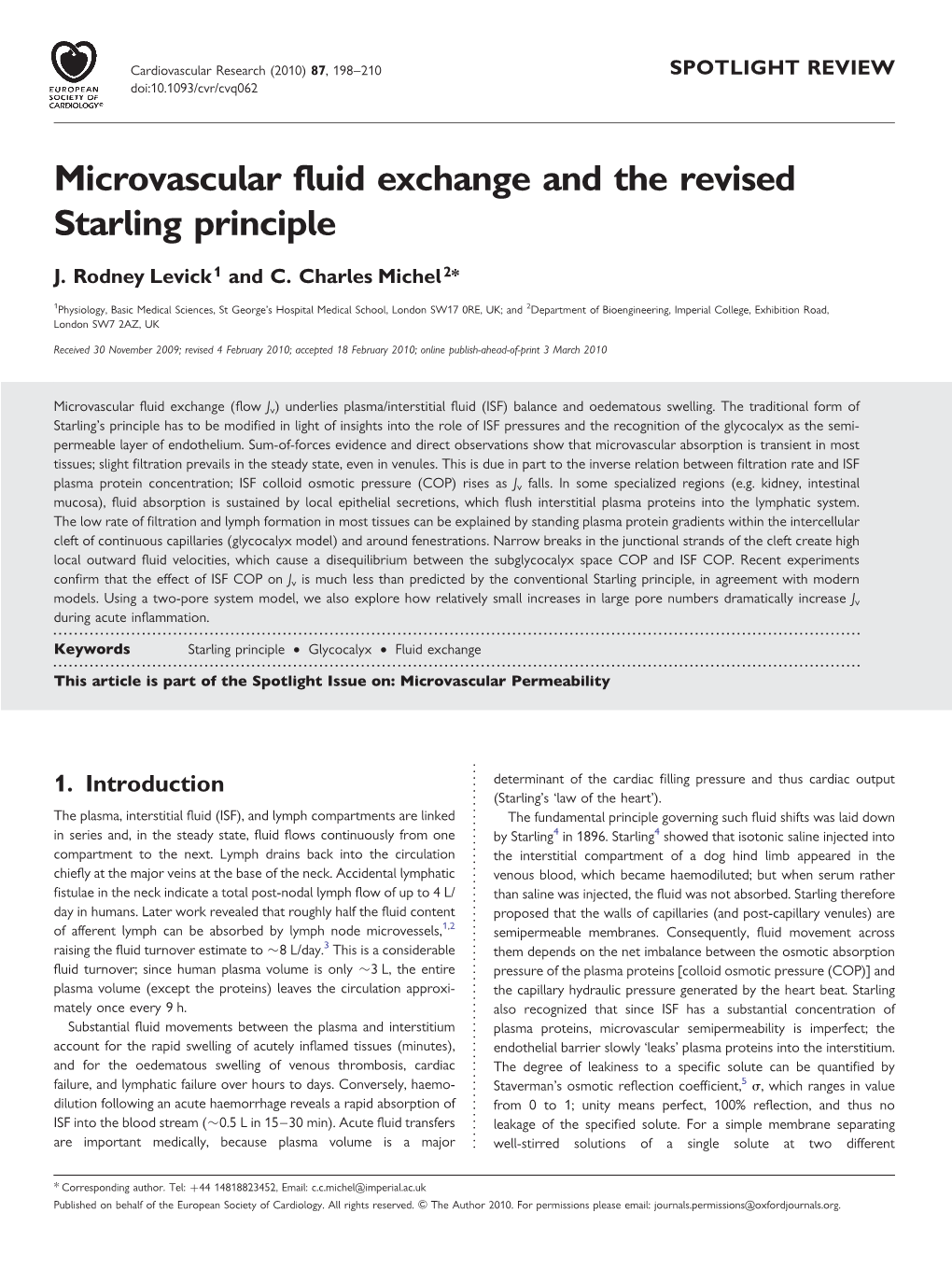 Microvascular Fluid Exchange and the Revised Starling Principle