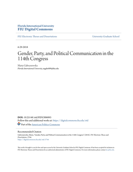 Gender, Party, and Political Communication in the 114Th Congress Maria Gabryszewska Florida International University, Mgabr009@Fiu.Edu