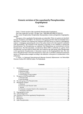 Generic Revision of the Superfamily Pterophoroidea (Lepidoptera)