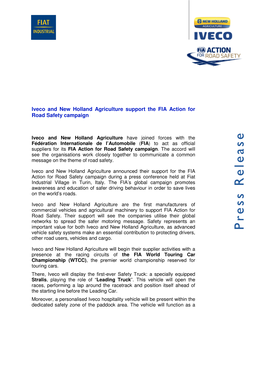 Iveco and New Holland Agriculture Support the FIA Action for Road Safety Campaign