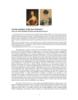 “In the Number of the Best Patriots” Poetry of Annis Boudinot Stockton and Susanna Rowson