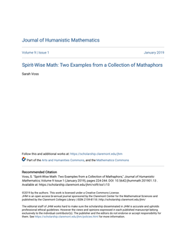 Spirit-Wise Math: Two Examples from a Collection of Mathaphors