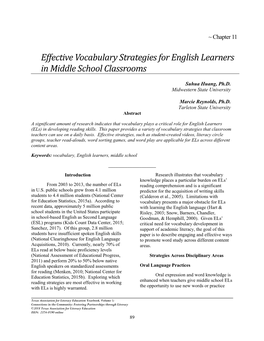 Effective Vocabulary Strategies for English Learners in Middle School Classrooms
