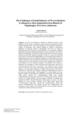 The Challenges of Small Industry of Woven Bamboo Craftsmen to Meet Industrial 4.0 in District of Majalengka, West Java, Indonesia