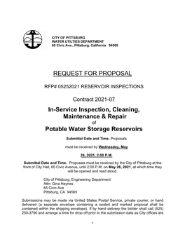 REQUEST for PROPOSAL In-Service Inspection, Cleaning