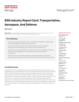 Transportation, Aerospace, and Defense ESG Industry Report Card