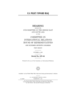 U.S. Policy Toward Iraq Hearing Committee On